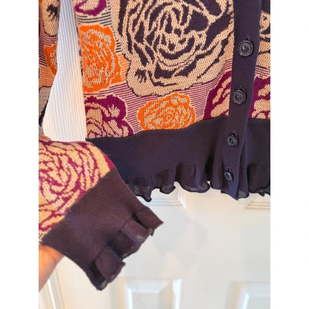 Sleeping on‎ Snow Floral Knit Cardigan L Angora Blend Ruffle Hem